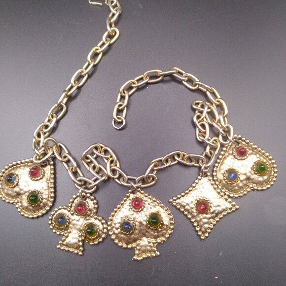 Vintage French Designer Edouard Rambaud Gold Gilt Glass Cabochons Necklace - Picture 2 of 9